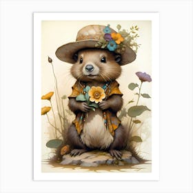 Baby Beaver In The Forest Artwork For Children Art Print