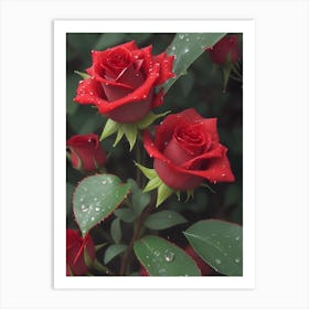 Red Roses At Rainy With Water Droplets Vertical Composition 29 Art Print