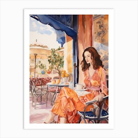 At A Cafe In Marrakech Morocco Watercolour Art Print