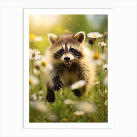 Cute Funny Bahamian Raccoon Running On A Field 4 Art Print