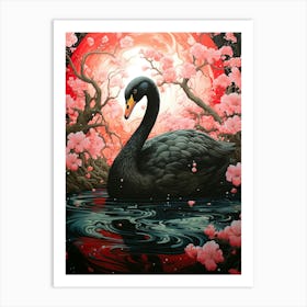Swan In Cherry Blossoms Art Print