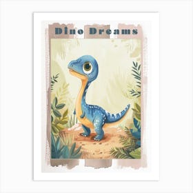 Cute Cartoon Dinosaur Watercolour 1 Poster Art Print