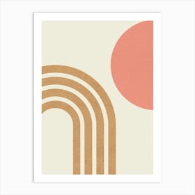 Mid-century Modern Sun and Rainbow - Abstract Modern Minimalist Pink Art Print