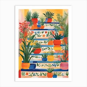 Potted Plants on colorful stairs Art Print