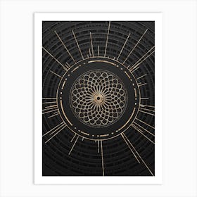 Geometric Glyph Symbol in Gold with Radial Array Lines on Dark Gray n.0091 Art Print