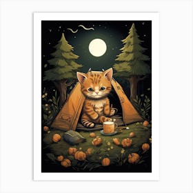 Kawaii Cat Drawings Camping 9 Art Print