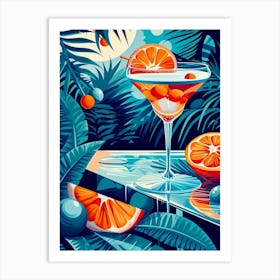 Art Deco Blue & Orange Cocktail Art Print
