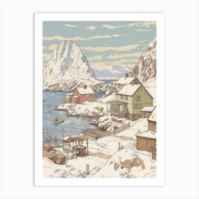 Vintage Winter Illustration Lofoten Islands Norway 2 Art Print