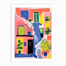 A House In Santorini, Abstract Risograph Style 4 Art Print