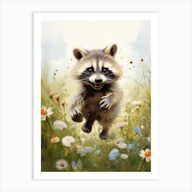 Cute Funny Tres Marias Raccoon Running On A Field 4 Art Print