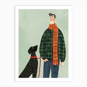 Illustration Of A Man And His Dog 2 Art Print