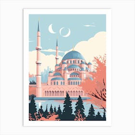 The Blue Mosque   Istanbul, Turkey   Cute Botanical Illustration Travel 2 Art Print
