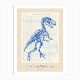 Troodon Skeleton Dinosaur Blue Print Poster Art Print