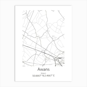 Awans,Belgium Minimalist Map Art Print