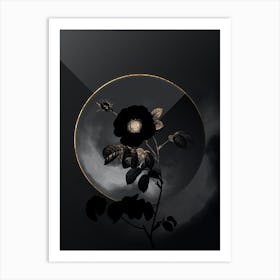 Shadowy Vintage Rose Botanical in Black and Gold n.0085 Art Print