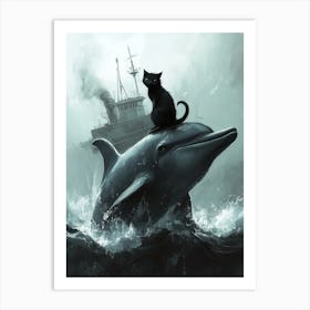 Cat On A Dolphin Art Print