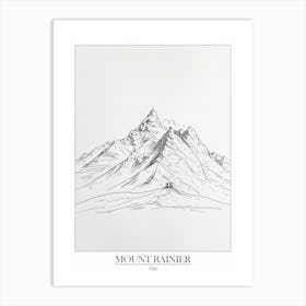 Mount Rainier Usa Line Drawing 2 Poster Art Print