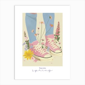 Step Into Spring Illustration Pink Sneakers And Flowers 2 Art Print