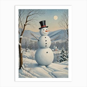 Snowman In The Woods no1 Art Print