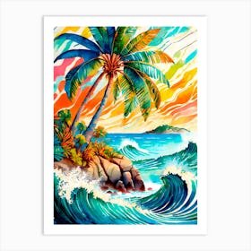 Sunset With Palm Trees Art Print