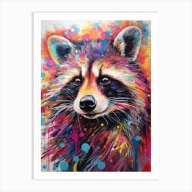 A Raccoon Portrait Vibrant Paint Splash 1 Art Print