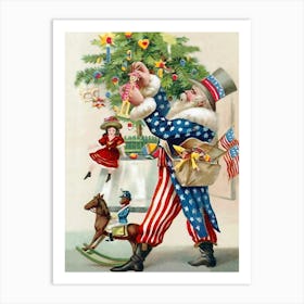 Patriot Santa Decorating A Christmas Tree Art Print