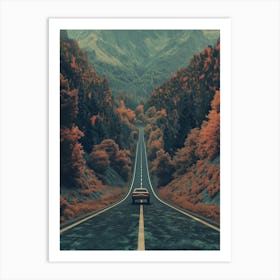 Car On The Road Roadtrip Illustration Art Print