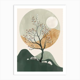 Peach Tree Minimal Japandi Illustration 2 Art Print