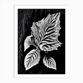 Raspberry Leaf Linocut 5 Art Print