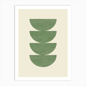 Half-circle Mid-century Style Minimal Abstract Monochromatic Composition - Green Art Print