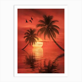 Sunset With Palm Trees Art Print