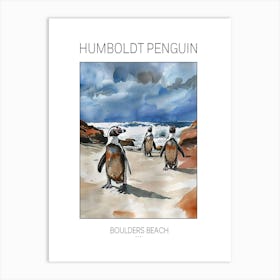 Humboldt Penguin Boulders Beach Simons Town Watercolour Painting 2 Poster Art Print