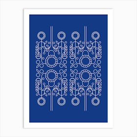 Flowers Pattern Line Art Blue Background 1 Art Print