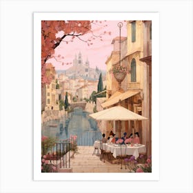 Nice France 6 Vintage Pink Travel Illustration Art Print