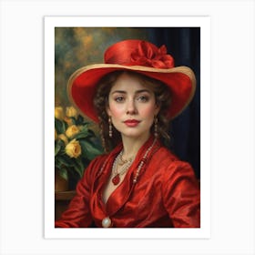 Lady In Red Hat Art Print