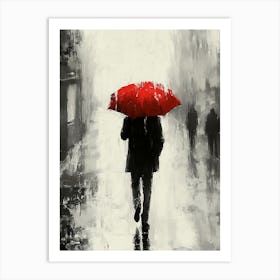 A Man with a Red Umbrella in the Rain 8 Art Print