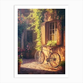 Vintage Bicycle and Flower Pots Poster Art Print