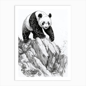 Giant Panda Walking On A Mountain Ink Illustration 2 Art Print