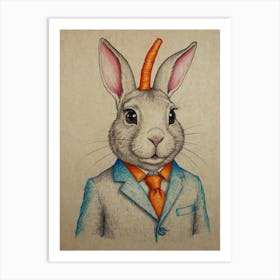 Rabbit In Suit Art Print