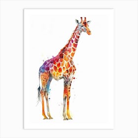 Giraffe Geometric Watercolour Pattern 2 Art Print