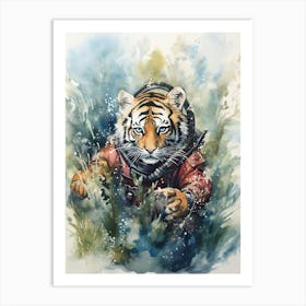 Tiger Illustration Scuba Diving Watercolour 1 Art Print