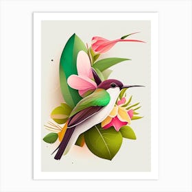 White Eared Hummingbird Cute Kawaii Art Print