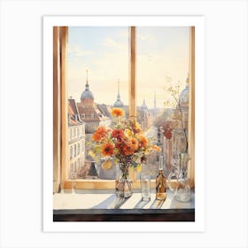 Window View Of Berlin Germany In Autumn Fall, Watercolour 4 Art Print