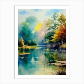 Autumn Trees By The River Art Print