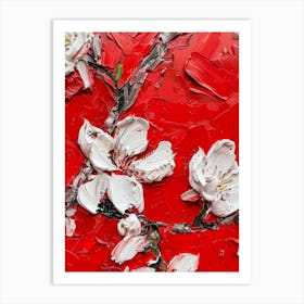 Cherry Blossoms On Red Background Art Print