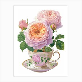English Roses Painting Rose In A Teacup 1 Art Print