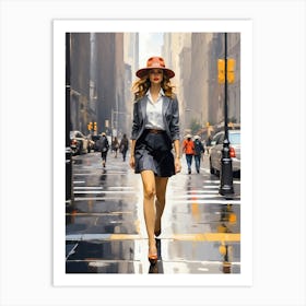 Retro New York Early 20th Century Walking Girl Art Print