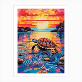 Sea Turtle Geometric Brushstrokes 3 Art Print