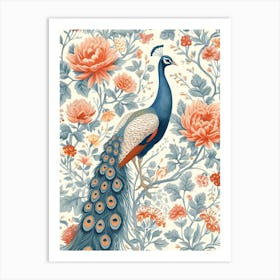 Cream Vintage Floral Peacock Wallpaper 6 Art Print