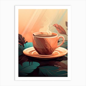 Coffee Cup With Leaves 3 Art Print